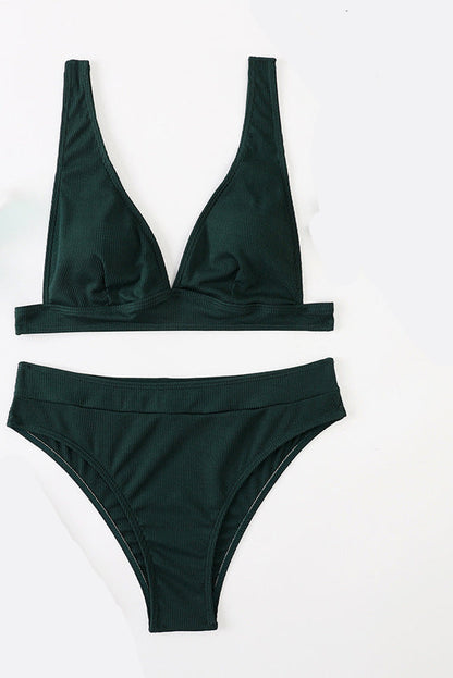 High Waisted Sexy Split Bikini dunke grün