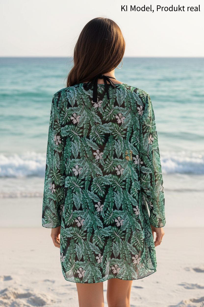 Tropical Cover-up Schwarz Grün – KI Model